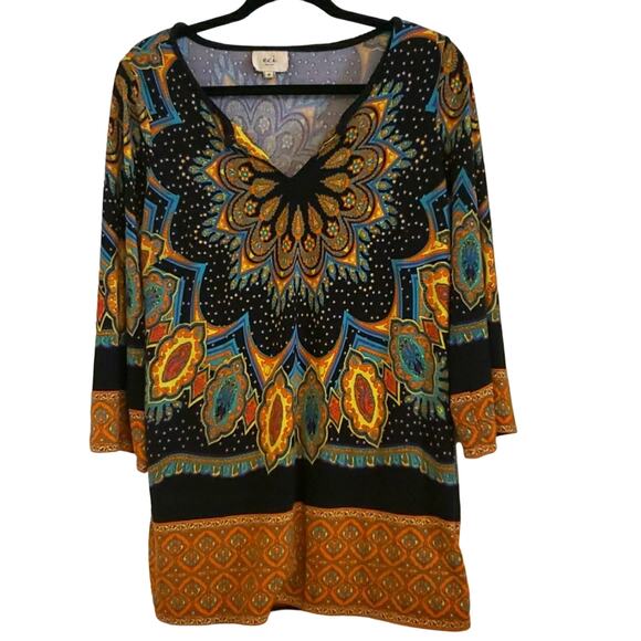 Eci New York Vintage Hippie Mini Tunic Dress Size Medium Artsy Boho Aztec - Picture 1 of 12